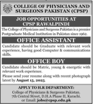 College Of Physicians And Surgeons Pakistan Karachi Jobs 202