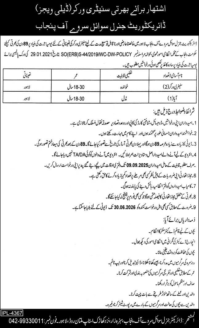 Jobs Open At Directorate General Soil Survey Of Punjab 2025