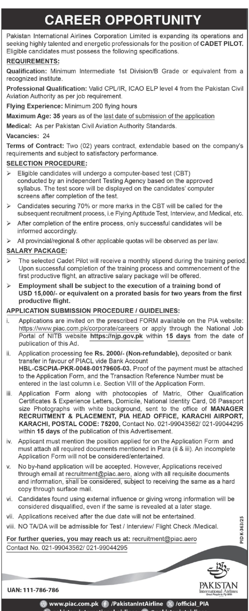 Pakistan International Airlines PIA Jobs 2025