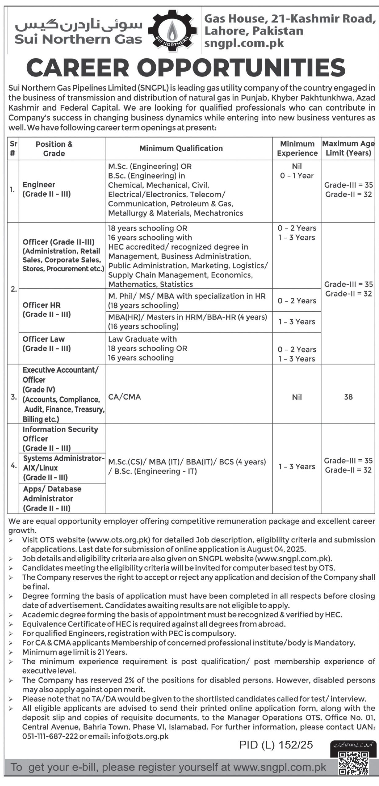 SNGPL Jobs July 2025 Sui Northern Gas Pipelines Limited