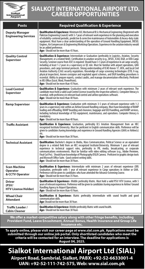 Sialkot International Airport Jobs July 2025