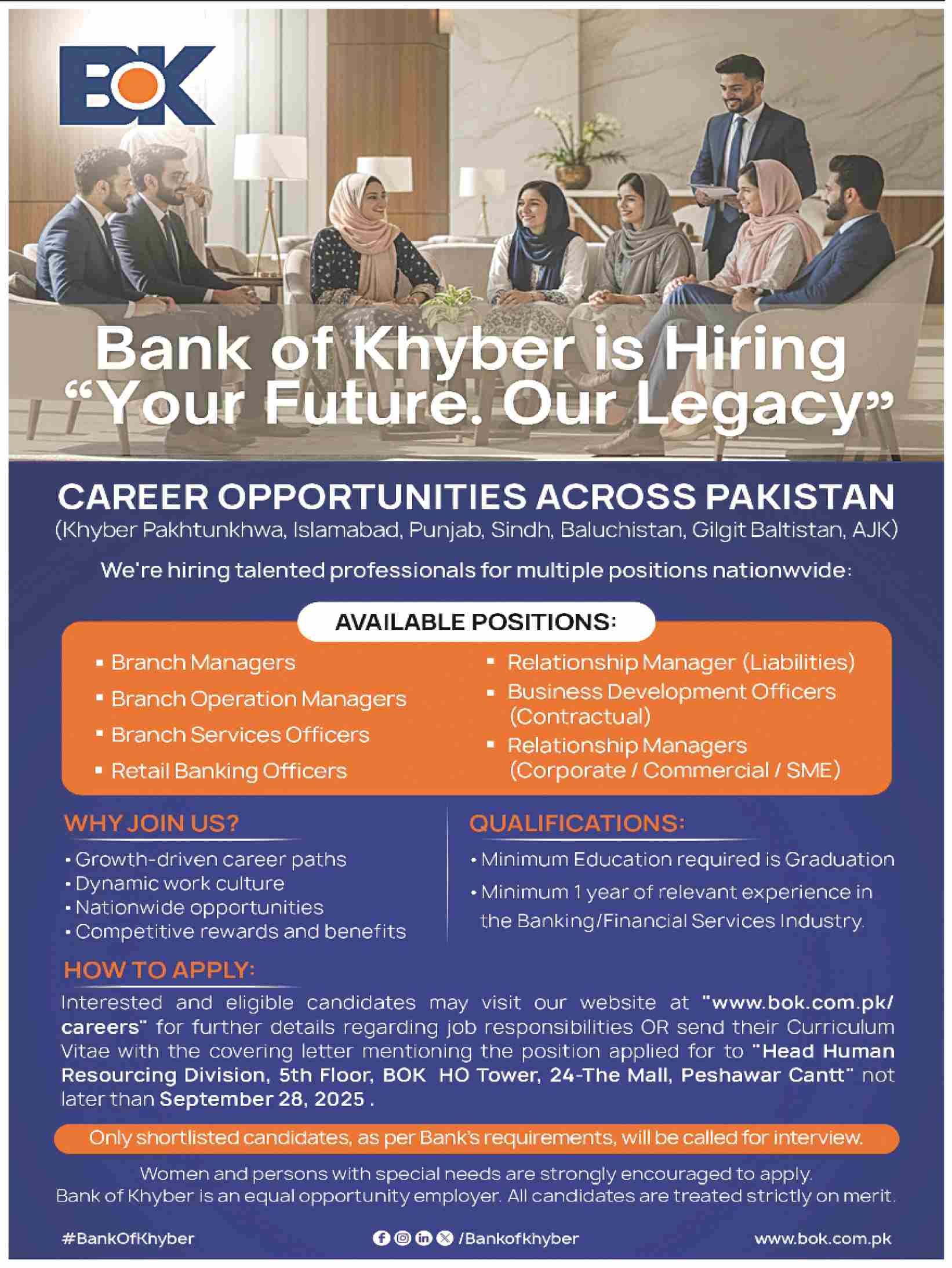 Latest The Bank of Khyber BOK Management Posts Islamabad 2025 