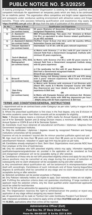 Public Sector Organization - Jr. Assistant, Tech-II (Medical), Driver, Data Entry Operator