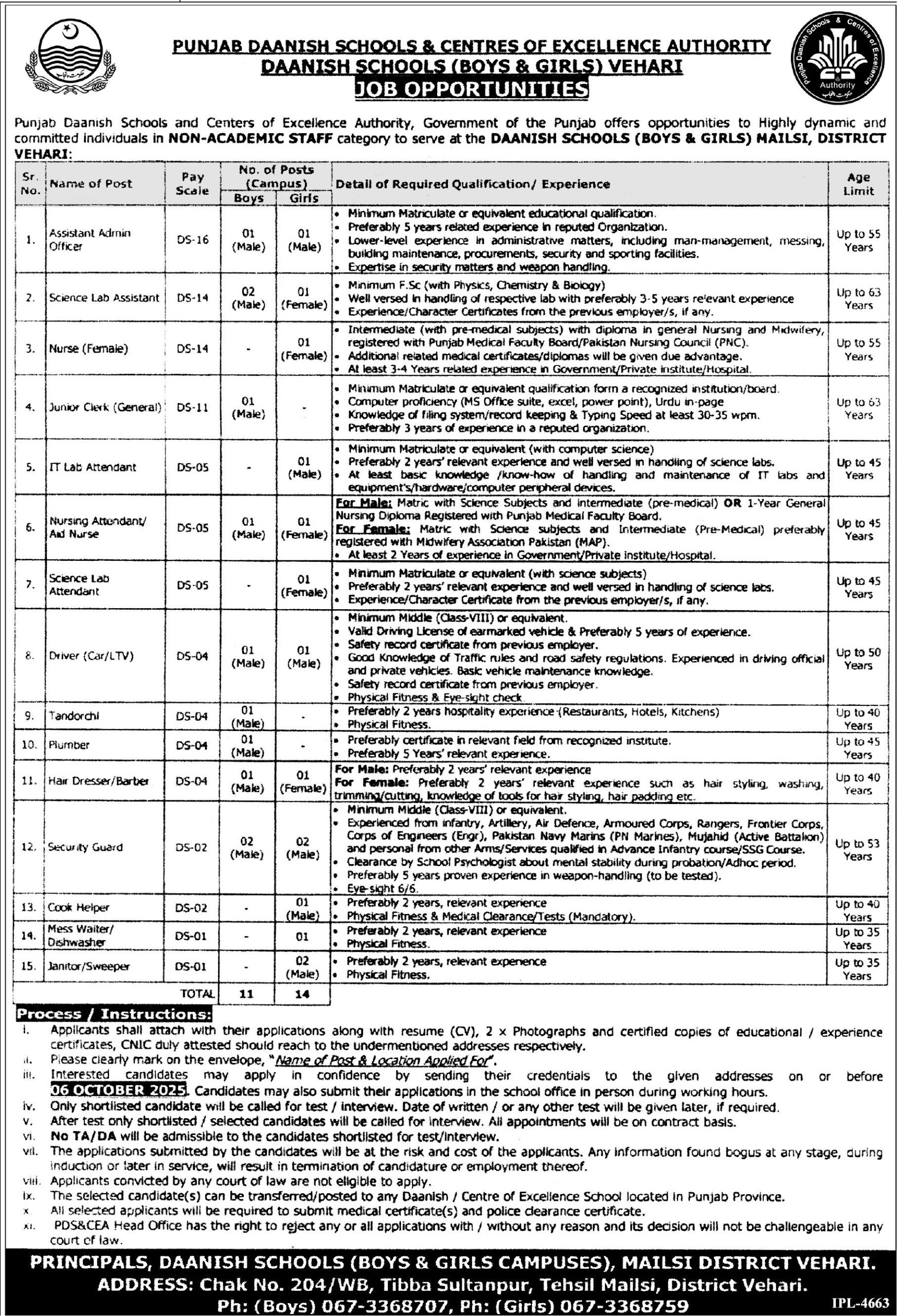 Punjab Daanish Schools & Center Boys & Girls Vehari Jobs September 2025