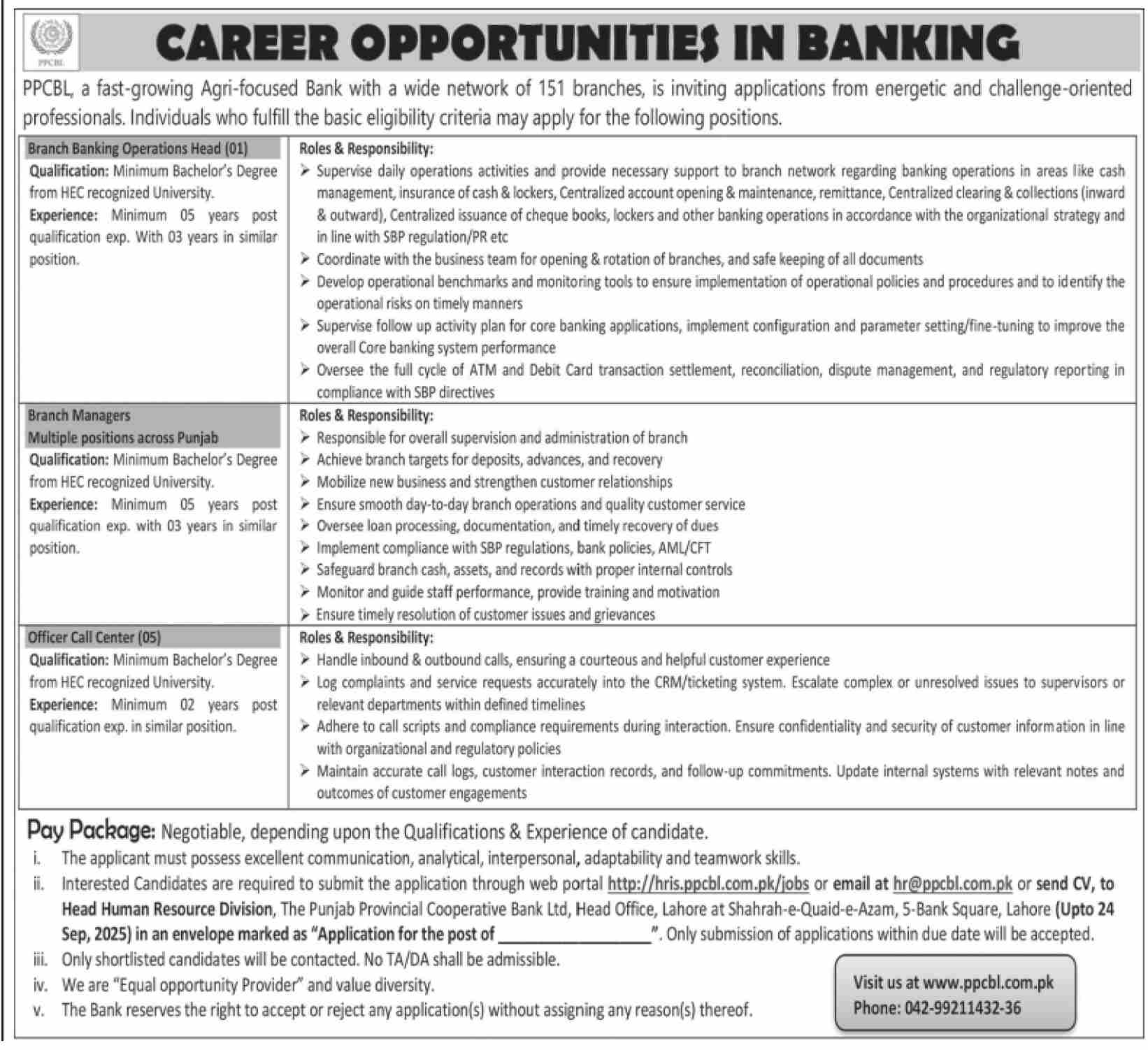 Situations Vacant At Punjab Provincial Cooperative Bank 