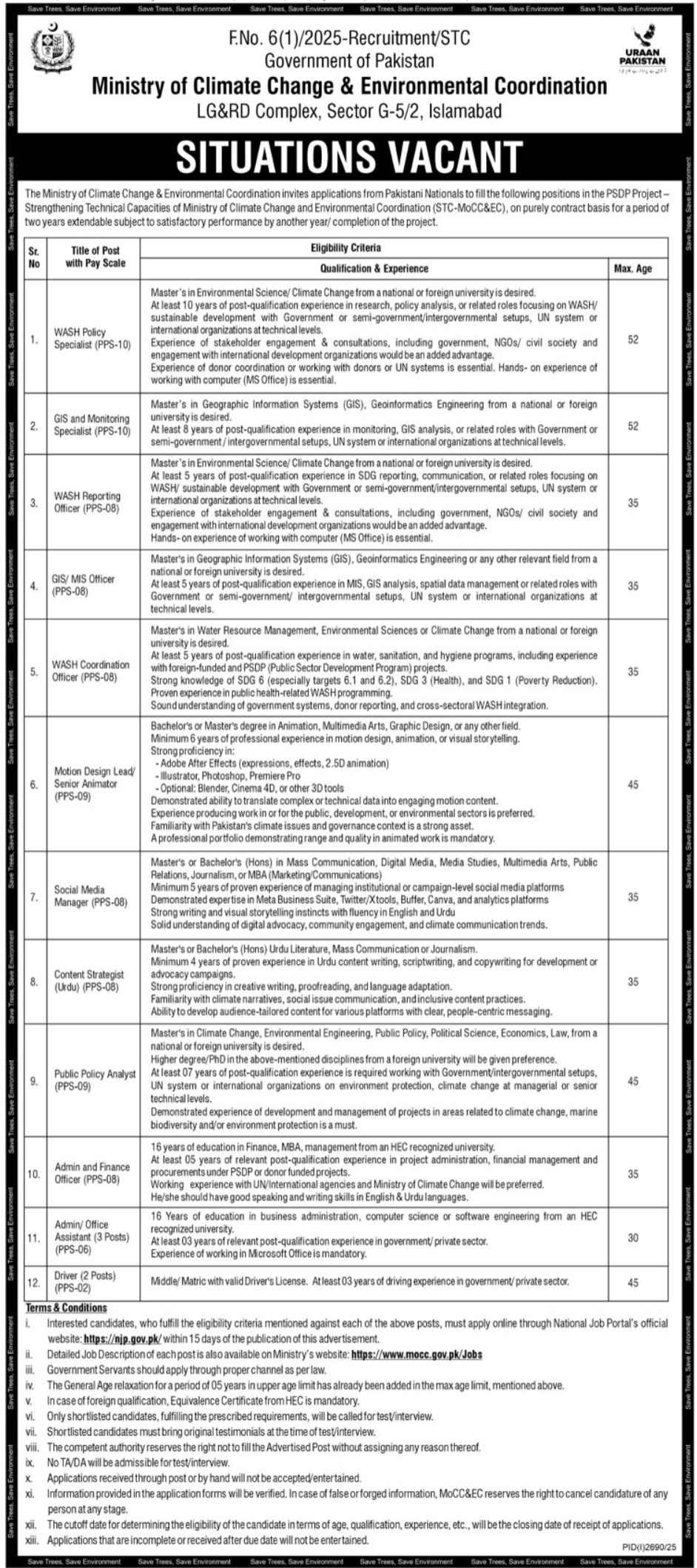 Advertisement For Jobs At Ministry Of Climate Change