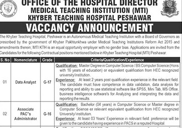 Khyber Teaching Hospital Peshawar Jobs 2025