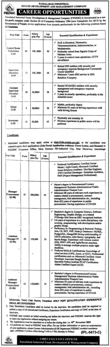 Latest Faisalabad Industrial Estate Development & Management Company Jobs Faisalabad 2025