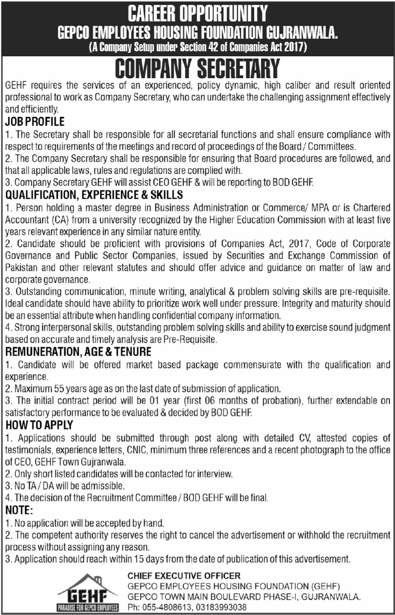 Latest GEPCO Employees Housing Foundation Job 2025
