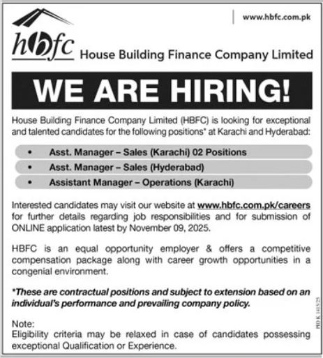 Latest House Building Finance Company Limited HBFCL Management Jobs Karachi 2025