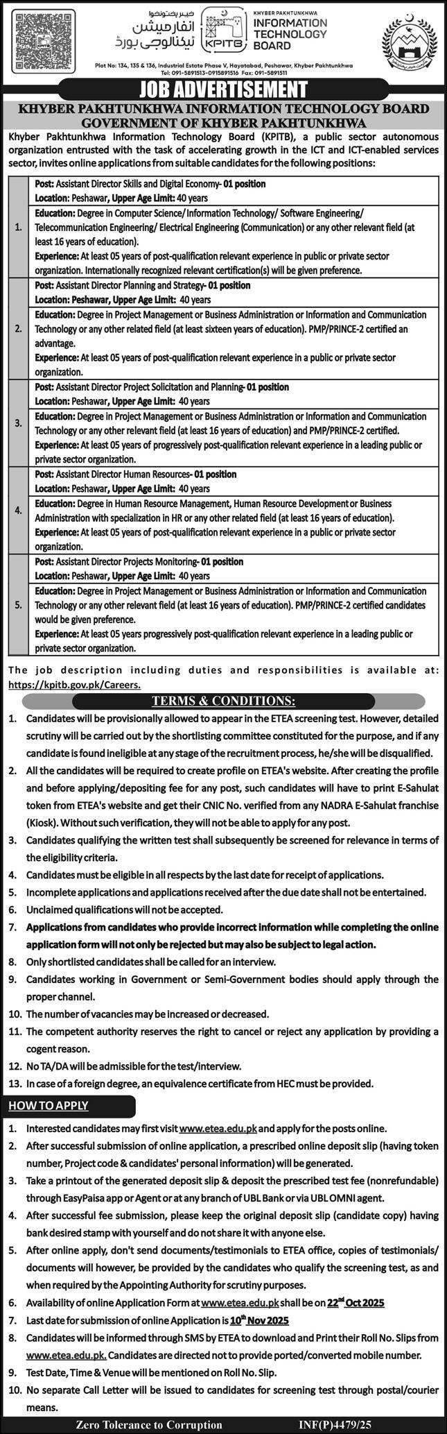 Latest Khyber Pakhtunkhwa Information Technology Board KPITB Jobs Peshawar 2025