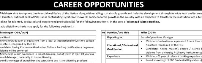 Latest National Bank of Pakistan NBP Jobs Chaghi 2025
