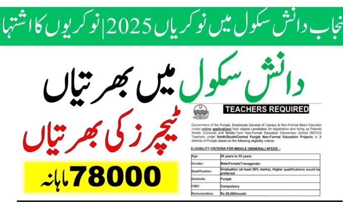 Latest Punjab Daanish Schools Chakwal Jobs Notice 2025