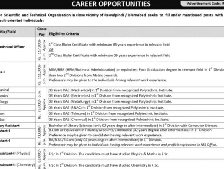 Latest Public Sector Scientific & Technical Organization Job Islamabad 2025