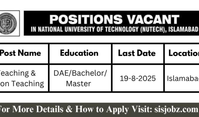 National University of Technology NUTECH Education Job Islamabad 2025
