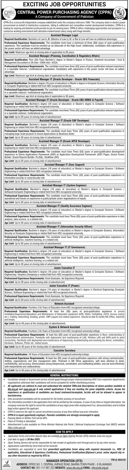 Latest Central Power Purchasing Agency CPPA Management Jobs Islamabad 2025