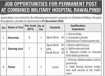 Latest Combined Military Hospital CMH Jobs Rawalpindi 2025