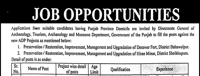 Latest Department of Archaeology & Museums Jobs Lahore 2025