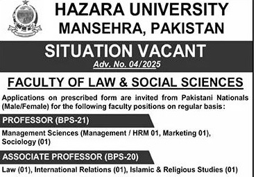 Latest Hazara University Education Jobs Mansehra 2025