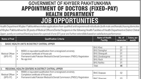Latest Health Department Medical Jobs Peshawar 2025
