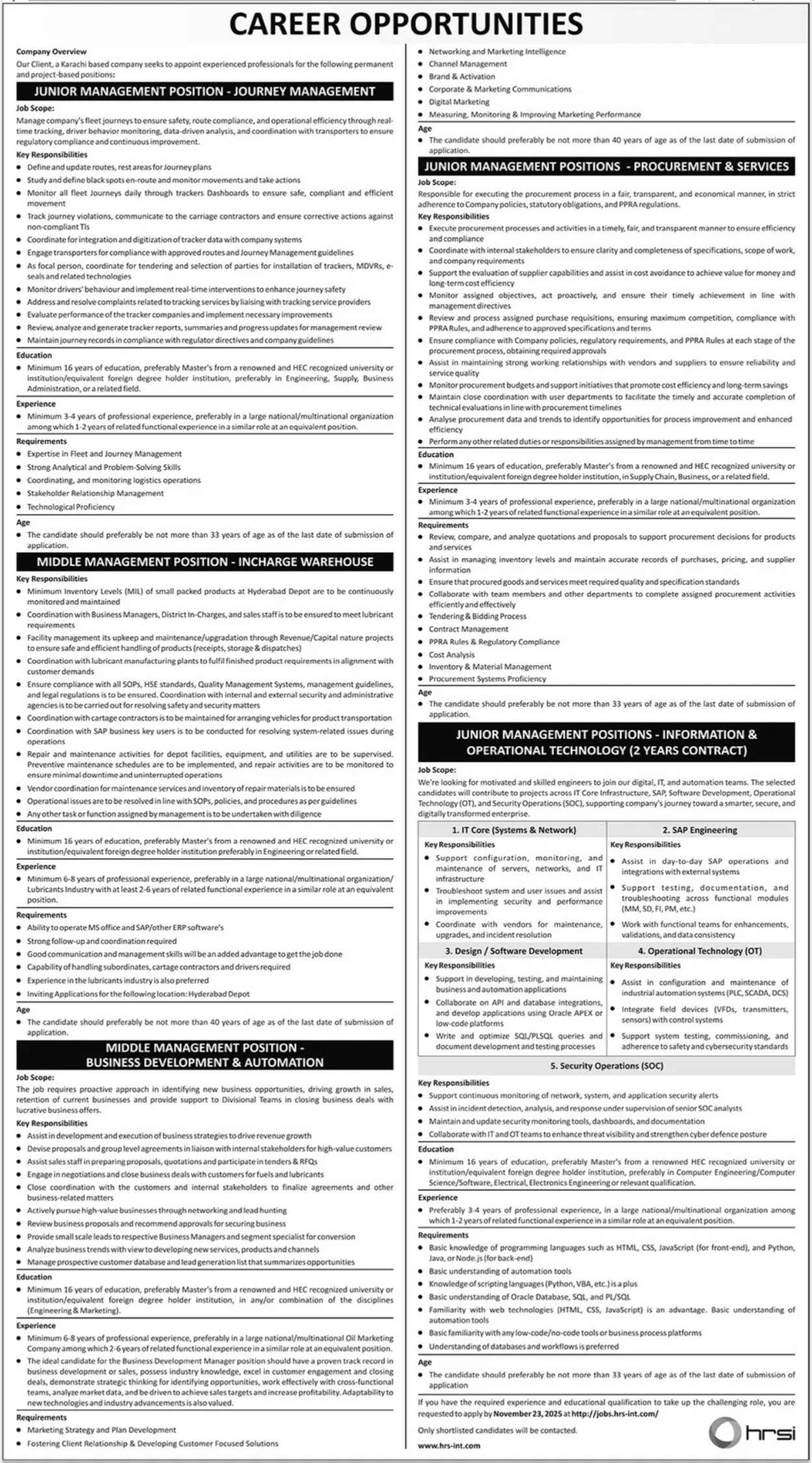 Latest Human Resource Solutions International HRSI Jobs  Karachi 2025
