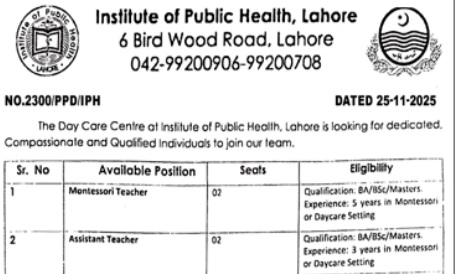 Latest Institute of Public Health Education Jobs Lahore 2025