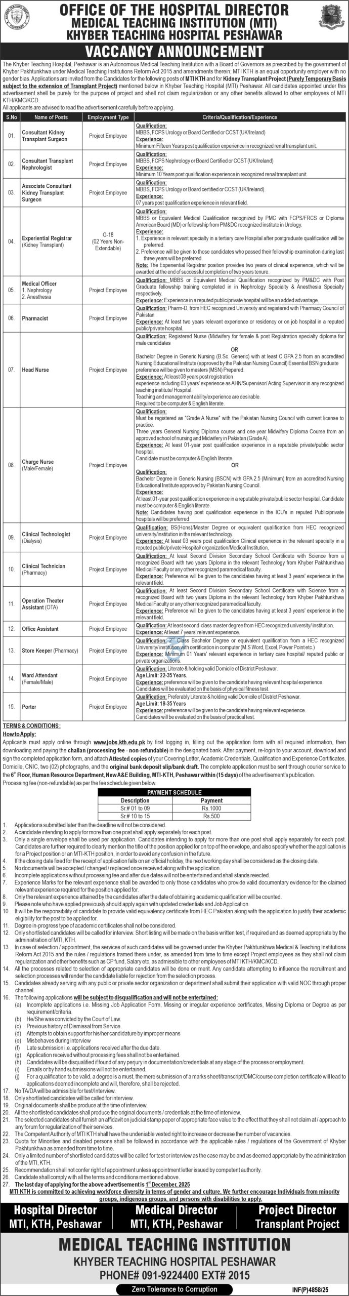 Latest Medical Teaching Institution MTI Education Jobs Peshawar 2025