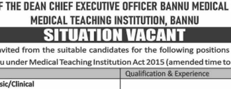 Latest Medical Teaching Institution MTI Jobs Bannu 2025