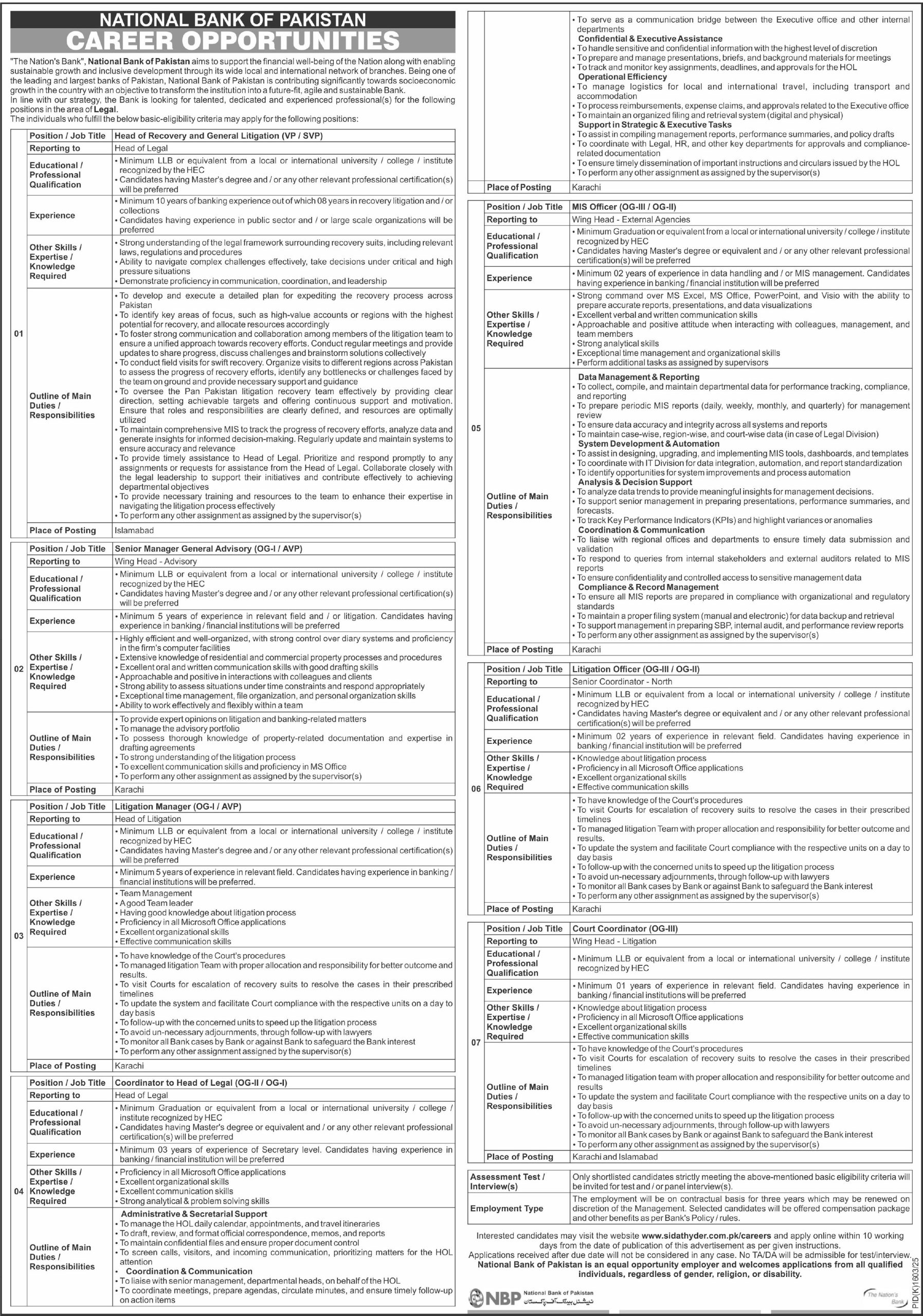 Latest National Bank of Pakistan NBP Bank Jobs Karachi 2025