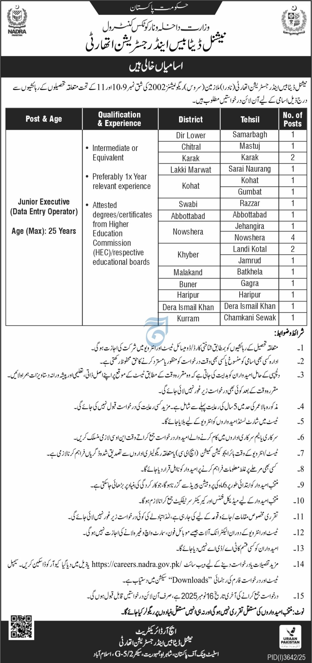 Latest National Database & Registration Authority NADRA Data Entry Jobs Islamabad 2025