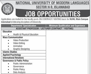 Latest National University of Modern Languages Teaching Jobs Islamabad 2025
