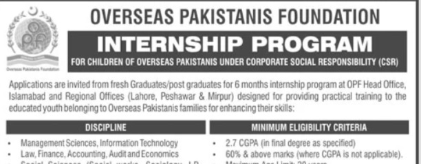 Latest Overseas Pakistanis Foundation Jobs Islamabad 2025