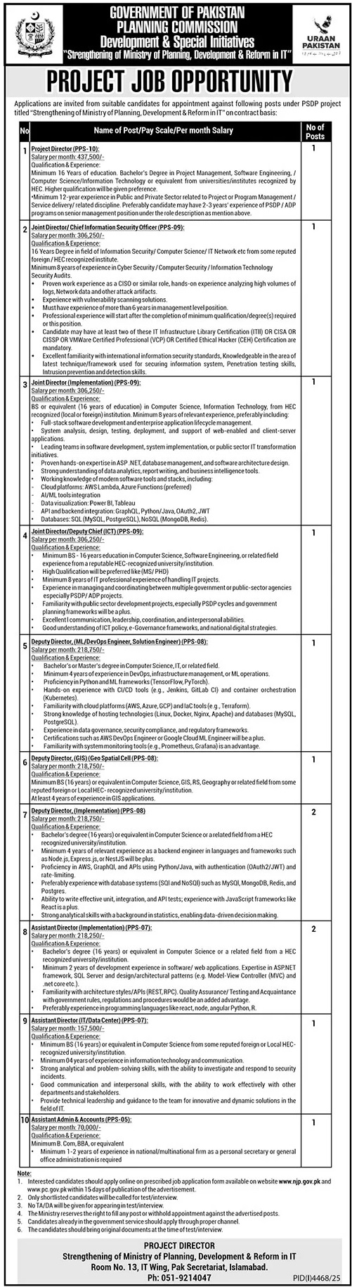 Latest Planning Commission Jobs  Islamabad 2025