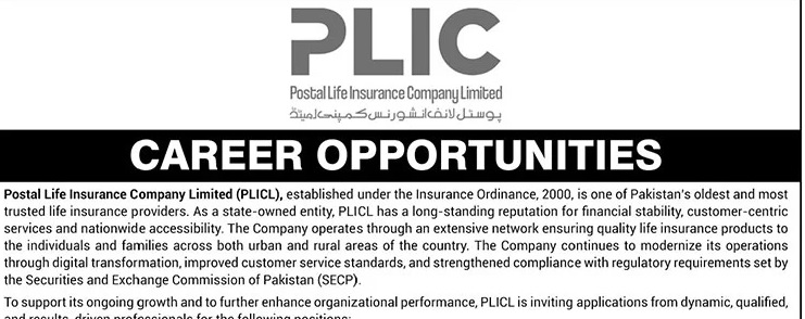 Latest Postal Life Insurance Company Jobs Islamabad 2025