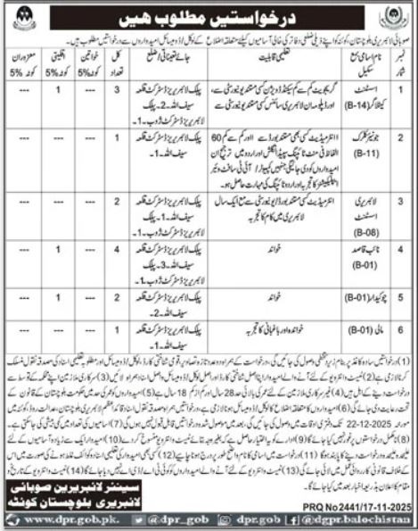 Latest Provincial Library Balochistan Jobs Quetta 2025