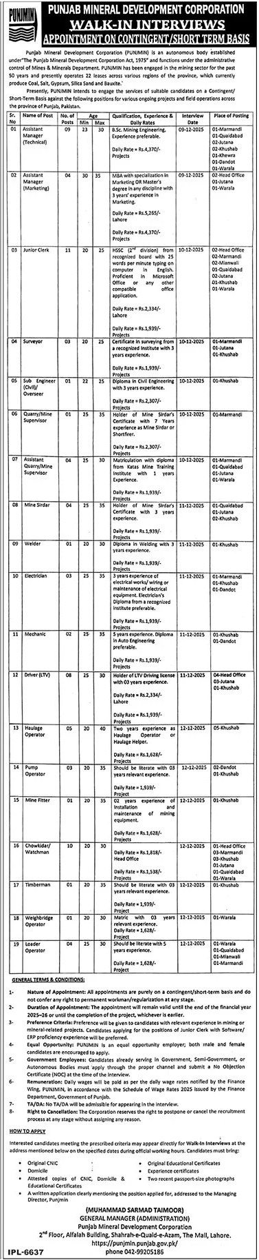 Latest Punjab Mineral Development Corporation Jobs Lahore 2025