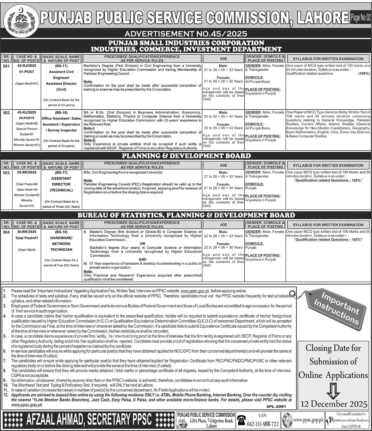 Latest Punjab Public Service Commission PPSC  Jobs  Lahore 2025