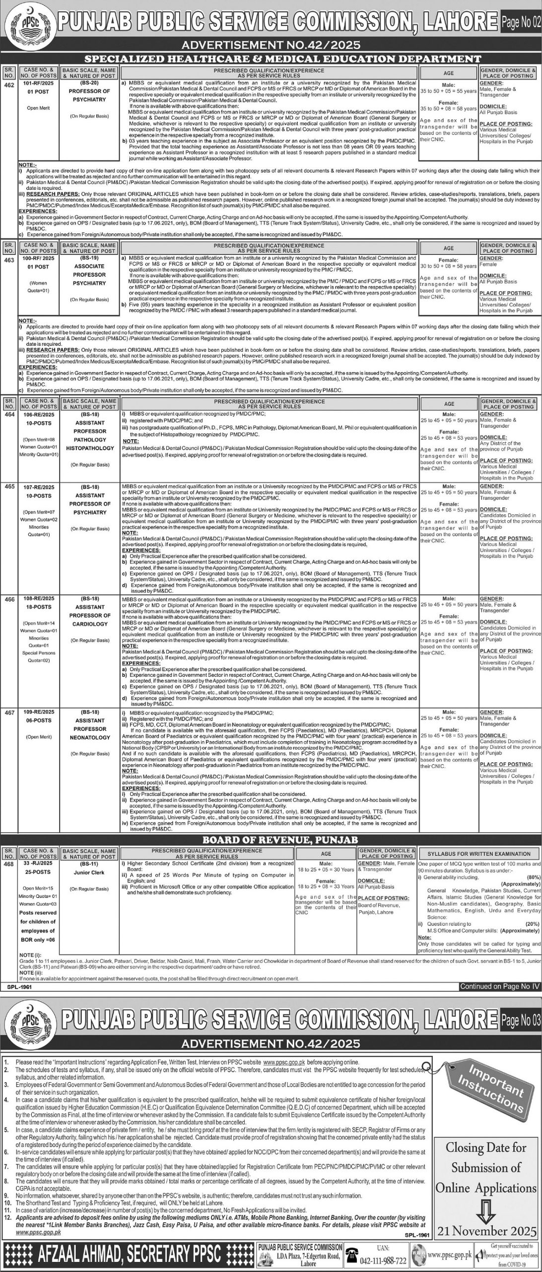 Latest Punjab Public Service Commission PPSC Jobs Lahore 2025
