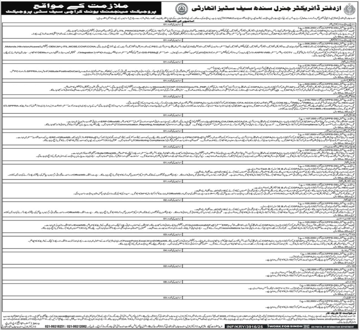 Latest Sindh Safe Cities Authority Jobs Karachi 2025