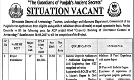 Latest Tourism Archaeology & Museum Department Jobs Lahore 2025