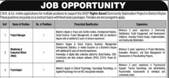 Latest ZMK & Co Jobs Peshawar 2025