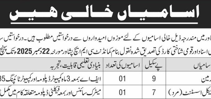 CMH Peshawar Jobs 2025 – BPS 1 to 9 Positions Available