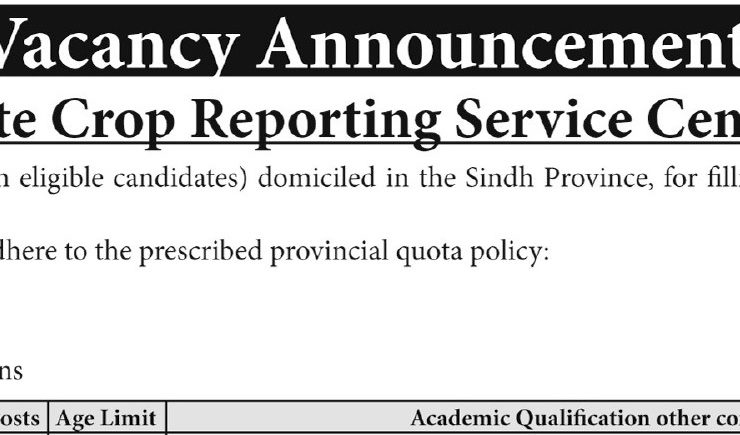 Crop Reporting Service Centre Sindh Jobs 2025 – Apply Now