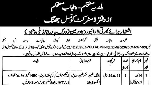 District Council Jhang Jobs 2026 – Punjab Local Government Vacancies