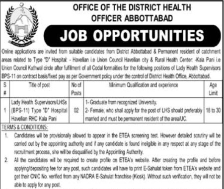 District Health Officer Abbottabad Jobs 2025 – Apply Now Through ETEA