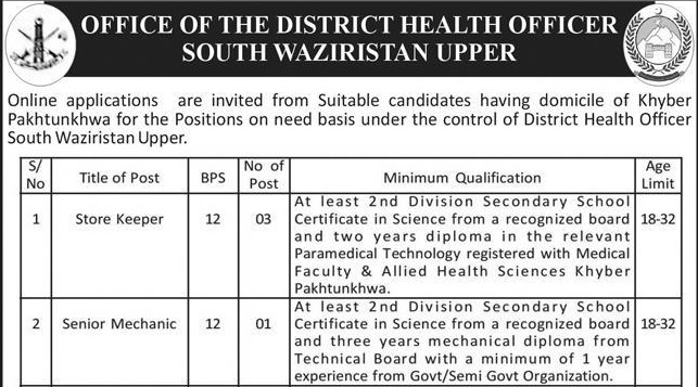 District Health Officer South Waziristan Upper Jobs 2025 – Apply Online via ETEA