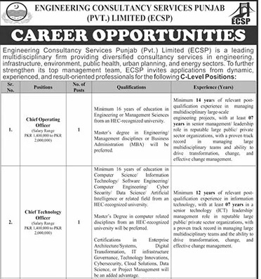 Engineering Consultancy Services Punjab (ECSP) C-Level Jobs Openings 2025