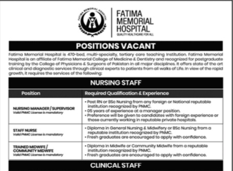 Fatima Memorial Hospital Jobs Openings 2026 – Apply Now