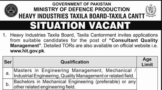 Heavy Industries Taxila Board Jobs Openings 2025