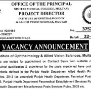 Institute of Ophthalmology & Allied Vision Sciences Multan Jobs Openings 2026
